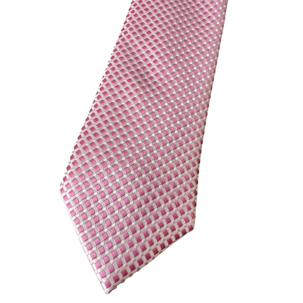 J. Ferrar Necktie Pink White Checkered Geometric Woven Polyester‎ Tie 56x3.25
